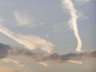 A sky-scape photograph showing vapour trails on a sunny evening of the 11th July 2007, seen from Beacon Hill, Normanton | Neil Fortey