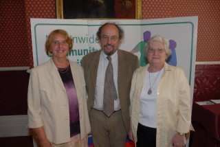 Members of the Bottesford Living History team collecting the project's award: from L to R, Barbara Pizzey (secretary), Neil Fortey (coordinator) and Chris Baines (treasurer).