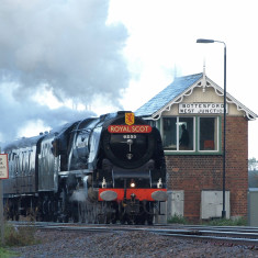 Restored steam locomotive Duchess of Sutherland passing Bottesford West signal box, October 16th, 2010 | Copyright: Ashley Waterfall