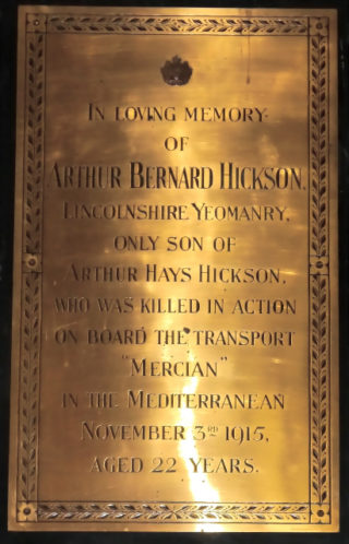 AB Hickson Plaque Arthur Bernard Hickson's memorial plaque, Lady Chapel, St Mary's Church, Bottesford | GCHG (DM)