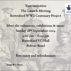 Invitation card to Bottesford Parish WW1 Centenary Launch held on Sunday 28th September 2014 Invitation card to Bottesford Parish WW1 Centenary Launch held on Sunday 28th September 2014