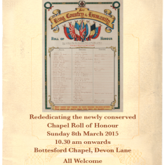Rededication Flyer Rededicating the Chapel Roll of Honour 8th March 2015