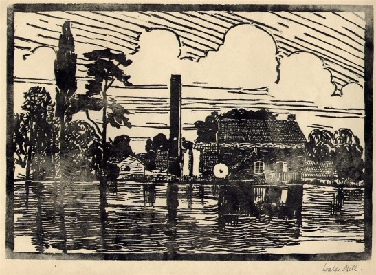 BLHS_linocut_EasthorpeMill1 Easthorpe Mill and Mill Pond