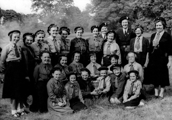 Bottesford Guides, presented with a trophy by two Guides Commissioners. | From the collection of Jill Bagnall
