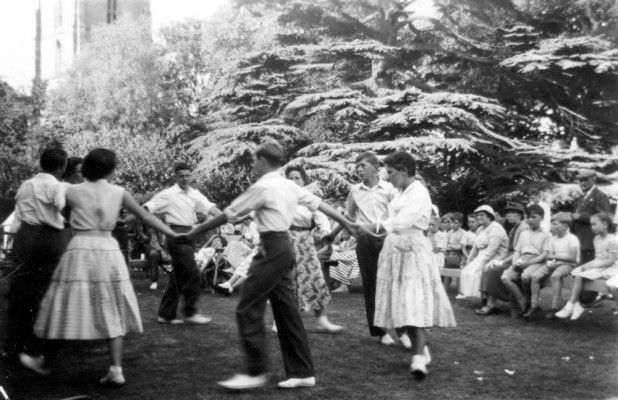 Scouts and Guides dancing in a fete on the Rectory lawn - 1