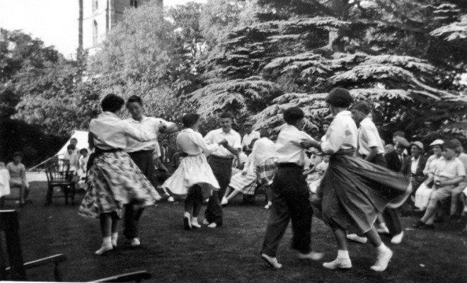 Scouts and Guides square dancing at a fete on the Rectory lawn - 2