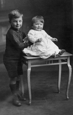Studio photo of two young children
