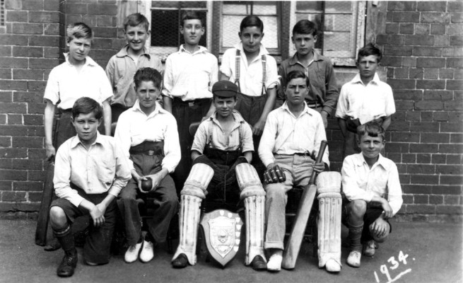 village school cricket team in school yard 1934 village school cricket team in school yard 1934