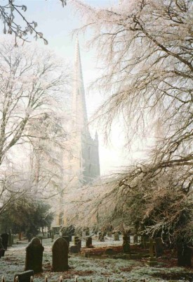 Winter scene - church and churchyard