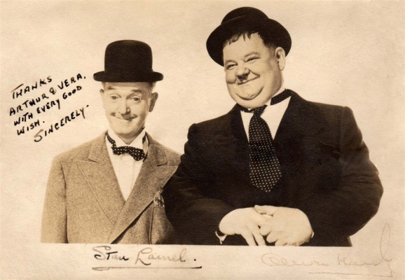 Signed souvenir postcard of Laurel and Hardy Signed souvenir postcard of Laurel and Hardy