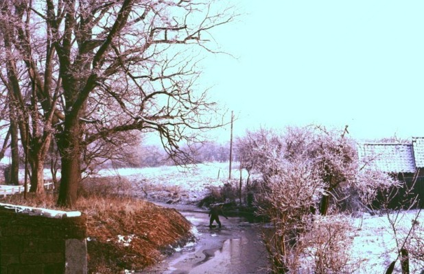 John Bradshaw breaking ice on the River Devon in 1961