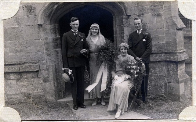 The marriage of John and Margaret Topps in 1932 with Mary and Frank as bridesmaid and best man