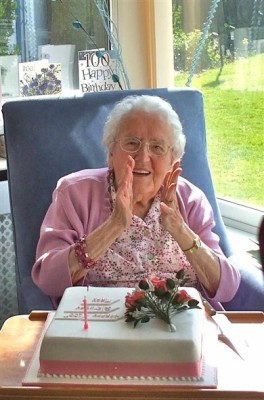 Mrs Mary Topps enjoying her 100th birthday celebration