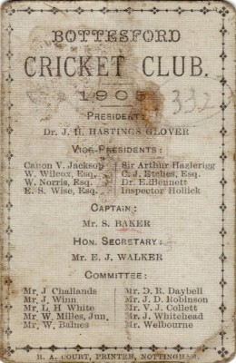 Bottesford Cricket Club membership card