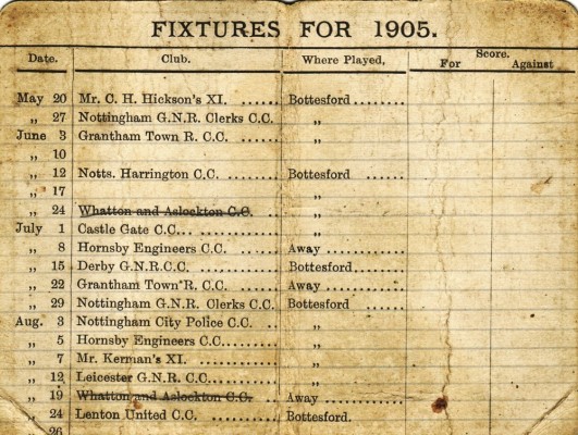 Bottesford Cricket Club fixtures card