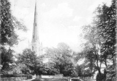 Postcard of St Mary's spire and Rectory Lane ford