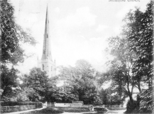 Postcard of St Mary's spire and Rectory Lane ford Postcard of St Mary's spire and Rectory Lane ford