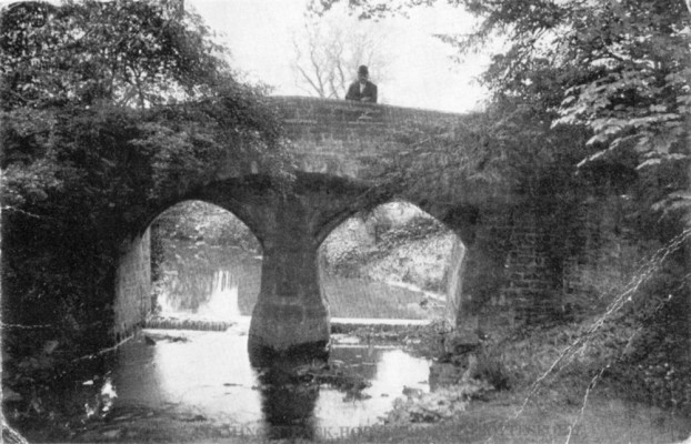 Postcard of man on Fleming's Bridge Postcard of man on Fleming's Bridge