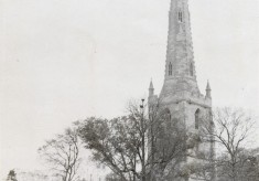 Old postcard of Bottesford church spire seen from NW