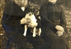 Old couple with dog, photographed before 1900