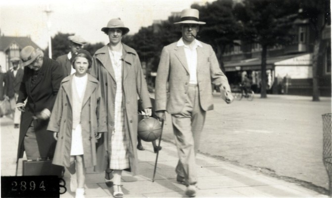 Family walking along Lumley Road, on holiday in Skegness