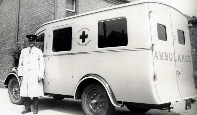 ambulance, male nurse by passanger door