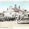 Children in Market Street and Market Cross, Bottesford, old postcard