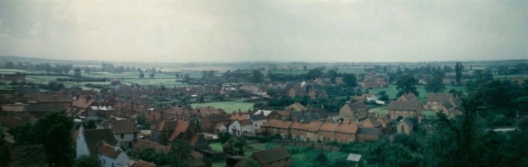 Panorama from Bottesford church tower looking SW over the village centre, enhanced by Richard Bradshaw