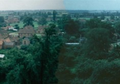 Panorama from Bottesford church tower looking west with The Green (R) and The Square (L ) Enhanced by Richard Bradshaw