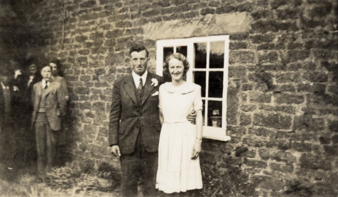 Les and Ruby Calcraft on their wedding day, at Sykes Lane Farm