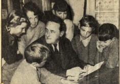 Muston children with E.W.Hildick, children's author and husband of village school mistress, ca1955