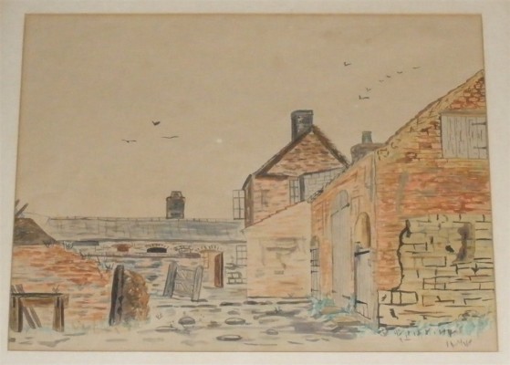Calcraft's Sykes Lane Farm buildings, a water colour