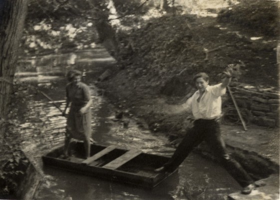 Punting on the River Devon, about to fall in