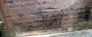 J.R. Robinson's death in action recorded on his grandfather's gravestone