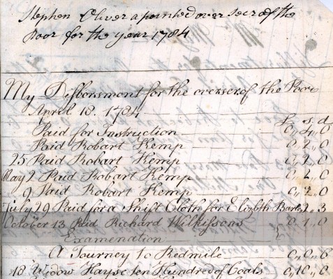 Extract from the Muston Overseers of the Poor Account Book 1730 -1786