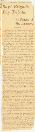Press report of Alfred Davidson's funeral