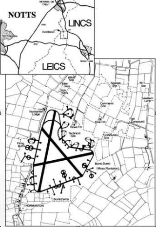 RAF Bottesford Left: general location.  Below: layout of airfield as of 1945. | ©️Vincent Holyoak