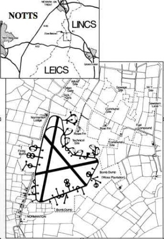 Airfeild_map RAF Bottesford Left: general location. Below: layout of airfield as of 1945. | ©️Vincent Holyoak
