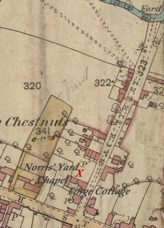 Albert (Back) Street, 1884. The approximate site of the find is marked X.