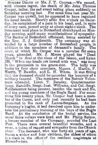 Article_John_Thomas_Death_GJ_crop_web Newspaper report of the funeral of John Thomas Cooper in 1904