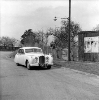 BHLS_Archive_car_by_Greaves_cycke_shed_MH_HER Mr Ward's Jaguar RTV549 by Greaves' Cycle Workshop, Normanton Lane, Bottesford.
