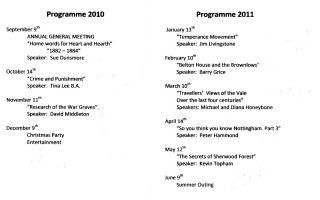 Bottesford Local History Society, 2010-2011
