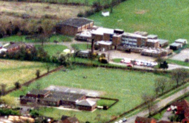 An aerial photograph showing Bottesford HIgh and Primary Schools. The picture was taken looking NW, showing Barkestone Lane to the right, the Primary School in the lower part of the image, the High School in the upper part | From the collection of Mrs Jill Bagnall