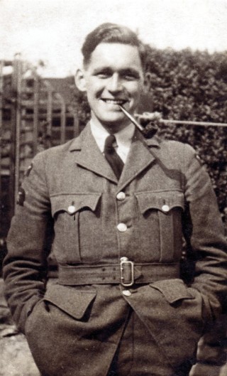 Bill_Bowman_RAF_uniform_resized Bill Bowman in his mother's garden at Woodthorpe, 1942.