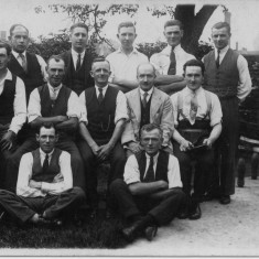 Bolland_0074_Skittles_team__includes_Joe__dad__ Skittle team - Joe Bolland middle row on right hand side. | Mrs Anne Hewitt, Bottesford Local History Archive