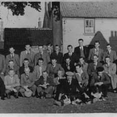 Bolland_0149_Pub_outing__includes_Joe__grandad__and_Joe__dad_ Pub outing - Joe (grandad) middle row 1st from left (sitting), Joe (dad) back row 6th from lh