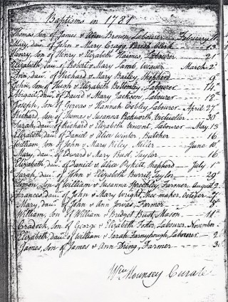 Bottesford Baptisms, 1781, signed by William Mounsey
