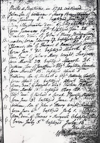 Bott1793births_Mounsey Bottesford Baptisms, 1793, signed by William Mounsey