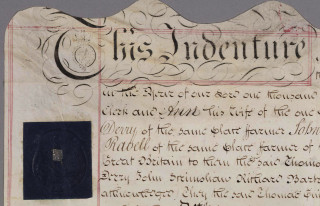 Dyer's Cottage indenture, 1791 - detail of title and stamp