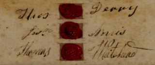 Bottesford_009a_wax_seals Dyer's Cottage indenture, 1885 - detail of wax seals and signatures